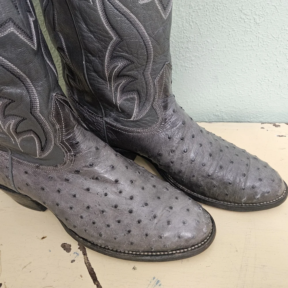 Nocona White Label Gray Ostrich Leather Western Boots 7.5 - Picture 5 of 11